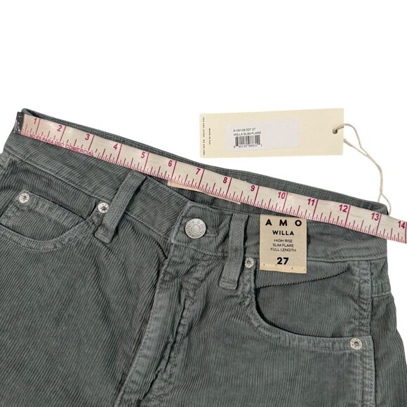 Amo Willa High Rise Slim Flare Full Length Corduroy Pants Size 27 green New $253 - Picture 7 of 11